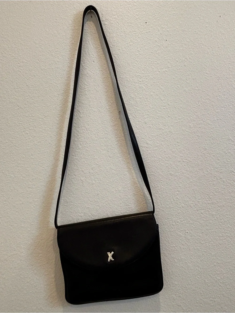 Vintage Paloma Picasso Black Leather Crossbody Shoulder Bag